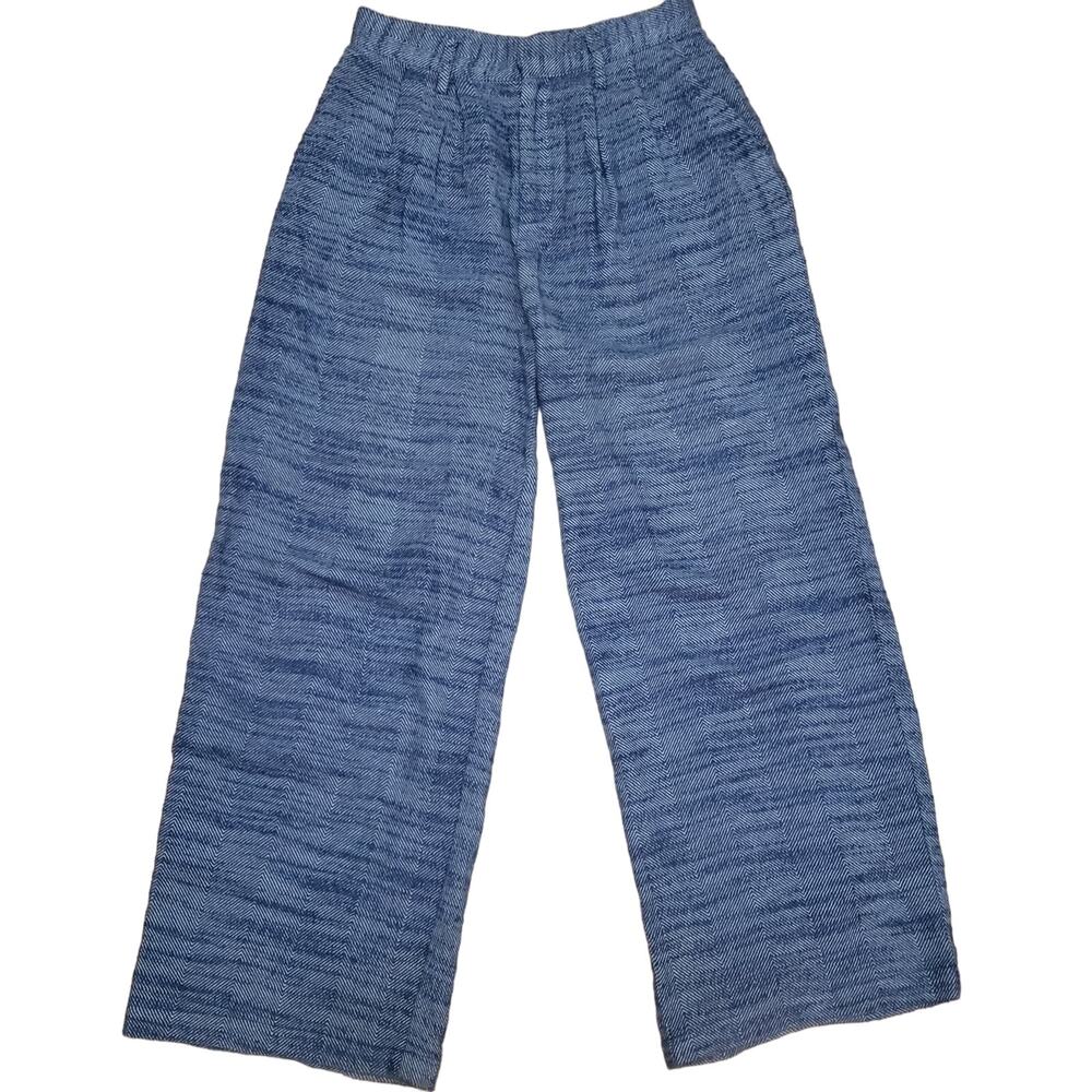 Urban Outfitters 100% Cotton Wide Leg Pleated Herringbone High Rise Blue Pant XS